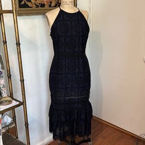 Banana Republic Elegant Navy and Black Lace Dress